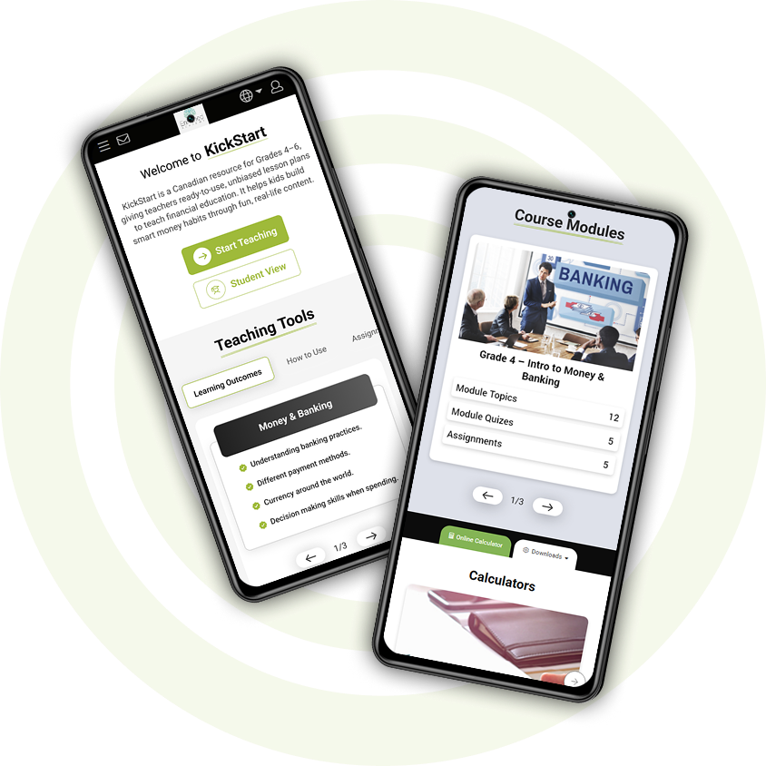 Enriched Academy course module and teaching tools mobile screens